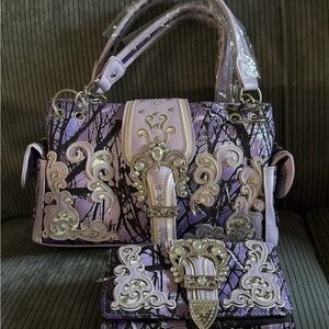 Elegant Purple and Silver Women's Purse/ Wallet Set